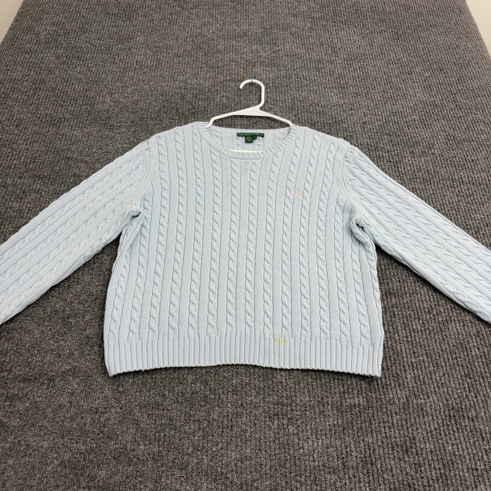 Lauren Ralph Lauren Sweater Womens L Blue Cotton Cable Knit Preppy Classic